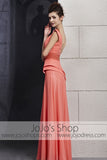 Grapefruit Pink Scoop Neck Low Back Prom Evening Cocktail Dress CX830131