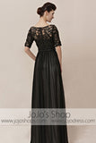 Modest Mid Sleeves Black Lace Home Coming Formal Evening Cocktail Dress CX830155