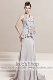 Grey Halter Ruffle Long Home Coming Prom Evening Cocktail Dress CX830158