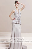 Grey Halter Ruffle Long Home Coming Prom Evening Cocktail Dress CX830158