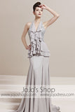 Grey Halter Ruffle Long Home Coming Prom Evening Cocktail Dress CX830158