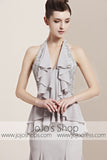 Grey Halter Ruffle Long Home Coming Prom Evening Cocktail Dress CX830158