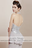 Grey Halter Ruffle Long Home Coming Prom Evening Cocktail Dress CX830158