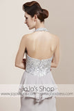 Grey Halter Ruffle Long Home Coming Prom Evening Cocktail Dress CX830158