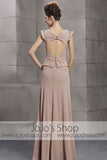 Tan Keyhole Back Long Prom Formal Evening Cocktail Dress CX830180