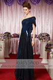 Grecian Navy Blue Shimmery One Shoulder Elegant Prom Formal Evening Dress CX830215