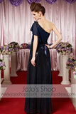 Grecian Navy Blue Shimmery One Shoulder Elegant Prom Formal Evening Dress CX830215