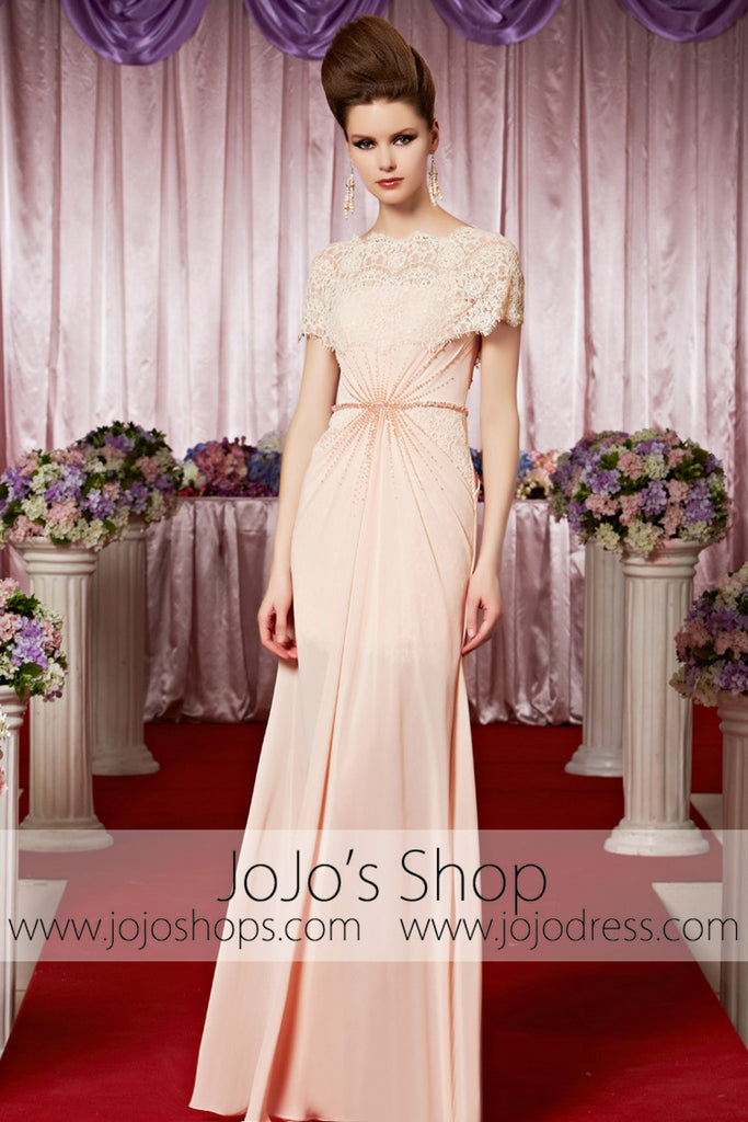Blush Pink Lace Modest Hi Low Elegant Prom Formal Evening Dress CX8302 jojos Blush Pink Lace Modest Hi Low Elegant Prom Formal Evening Dress CX8302 jojos