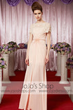 Blush Pink Lace Modest Hi Low Elegant Prom Formal Evening Dress CX830262