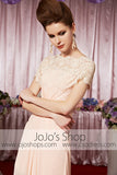 Blush Pink Lace Modest Hi Low Elegant Prom Formal Evening Dress CX830262