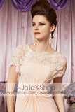 Blush Pink Lace Modest Hi Low Elegant Prom Formal Evening Dress CX830262