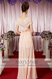 Blush Pink Lace Modest Hi Low Elegant Prom Formal Evening Dress CX830262