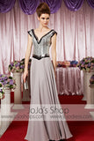 Silver V Neck V Back Chiffon Elegant Prom Formal Evening Dress CX830288