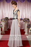 Silver V Neck V Back Chiffon Elegant Prom Formal Evening Dress CX830288