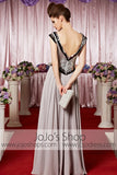 Silver V Neck V Back Chiffon Elegant Prom Formal Evening Dress CX830288