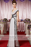Silver V Neck Chiffon Long Elegant Prom Formal Evening Dress CX830309