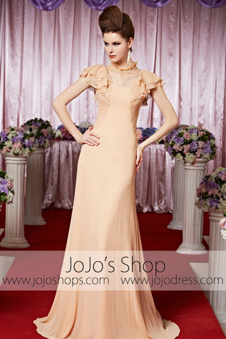 Peach Retro 1920S Victorian Modest Lace Elegant Prom Formal Evening Dress CX830312