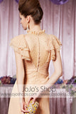 Peach Retro 1920S Victorian Modest Lace Elegant Prom Formal Evening Dress CX830312