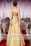 Gold Grecian One Shoulder Classy Elegant Prom Formal Evening Dress CX830318