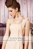 Grecian Champagne One Shoulder Chiffon Elegant Prom Formal Evening Dress CX830321