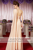 Grecian Champagne One Shoulder Chiffon Elegant Prom Formal Evening Dress CX830321