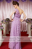 Grecian Purple Violet Floral One Shoulder Elegant Prom Formal Evening Dress CX830323