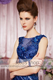 Royal Blue Sparkly Jewel Neck Modest Elegant Prom Formal Evening Dress CX830331