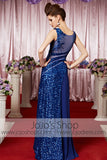 Royal Blue Sparkly Jewel Neck Modest Elegant Prom Formal Evening Dress CX830331