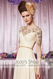 Modest Short Sleeves Lace Champagne Elegant Prom Formal Evening Dress CX830333