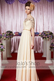 Modest Short Sleeves Lace Champagne Elegant Prom Formal Evening Dress CX830333
