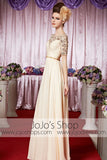 Modest Short Sleeves Lace Champagne Elegant Prom Formal Evening Dress CX830333
