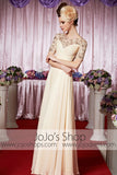 Modest Short Sleeves Lace Champagne Elegant Prom Formal Evening Dress CX830333