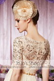 Modest Short Sleeves Lace Champagne Elegant Prom Formal Evening Dress CX830333