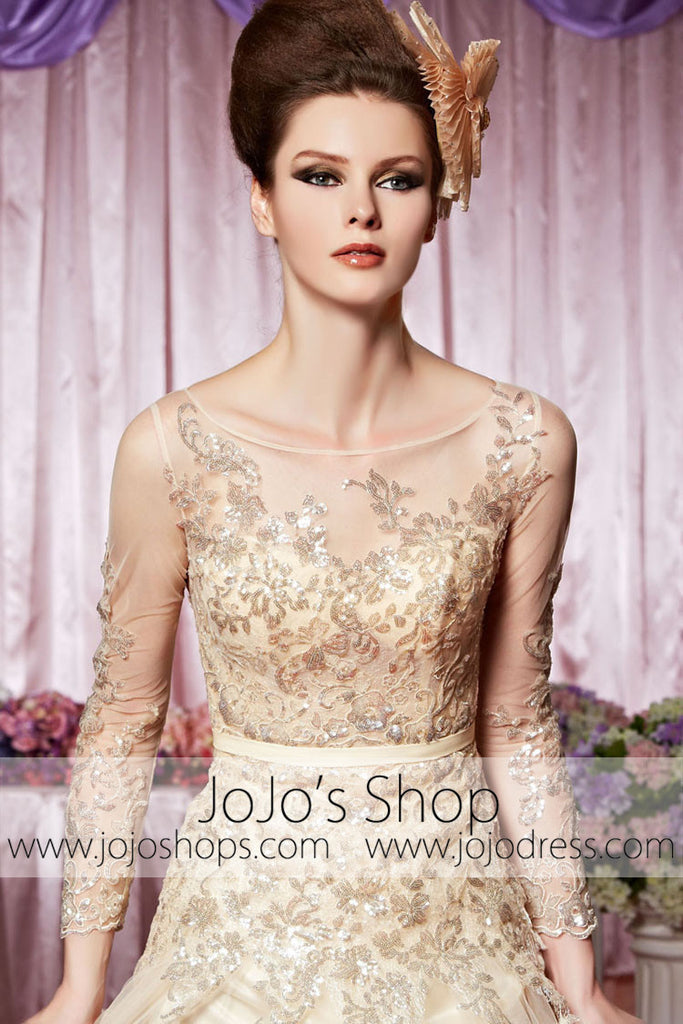 white christmas dresses Ivory And Champagne Mermaid Wedding Dresses Lace Long Sleeves Lisposa