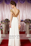 Gold Grecian White Goddess V Neck Elegant Prom Formal Evening Dress CX830362