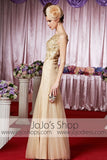 Boat Neck Keyhole Back Champagne Gold Elegant Prom Formal Evening Dress CX830368