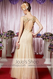 Boat Neck Keyhole Back Champagne Gold Elegant Prom Formal Evening Dress CX830368