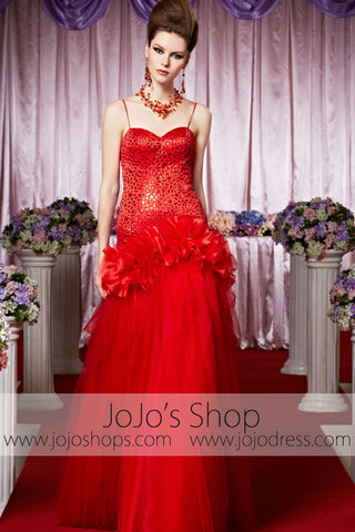 Red Sweetheart Tulle Long Elegant Prom Formal Evening Dress CX830503