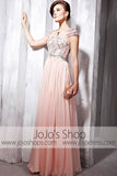 Blush pink and silver floor length evening dress