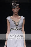 Grecian empire waist low back evening dress in gray