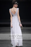 Grecian V Neck Silver Gray Jeweled Formal Prom Home Coming Pageant Dress