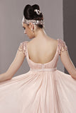 Blush Pink Short Sleeve Princess Low Back Prom Dress CX881209