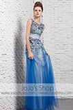 Blue Peacock Modest Tulle Pageant Galamorous Evening Formal Dress CX881608