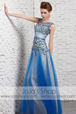 Blue Peacock Modest Tulle Pageant Galamorous Evening Formal Dress CX881608