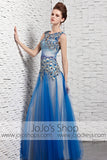 Blue Peacock Modest Tulle Pageant Galamorous Evening Formal Dress CX881608