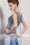 Blue Peacock Modest Tulle Pageant Galamorous Evening Formal Dress CX881608