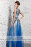 Blue Peacock Modest Tulle Pageant Galamorous Evening Formal Dress CX881608