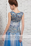 Blue Peacock Modest Tulle Pageant Galamorous Evening Formal Dress CX881608