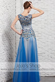 Blue Peacock Modest Tulle Pageant Galamorous Evening Formal Dress CX881608