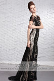 Black Lace Celebrity Red Carpet Short Sleeves Evening Formal Dress CX881612